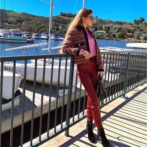 ZARA High Rise Faux Leather Pants Leggings Red Maroon Size  XS